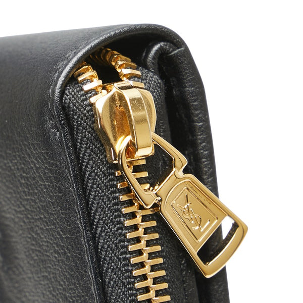 サンローラン YSLロゴ コンパクトウォレット 二つ折り財布 ブラック レザー レディース SAINT LAURENT 【中古】