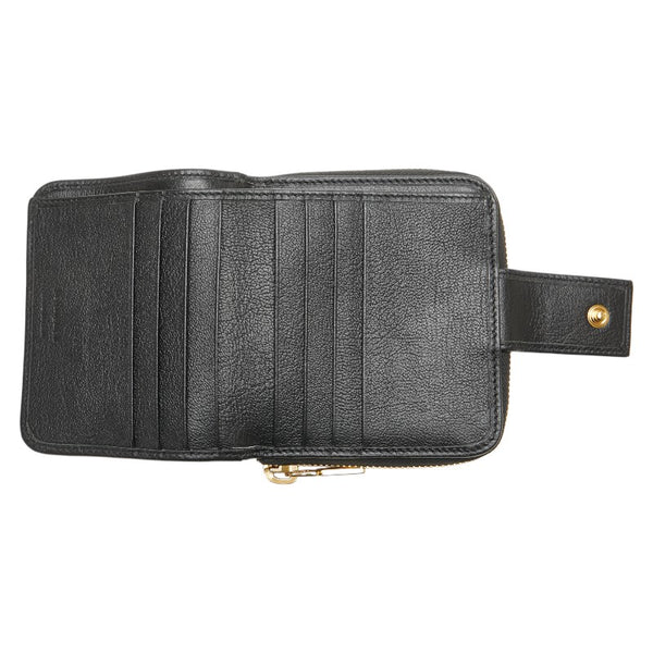 サンローラン YSLロゴ コンパクトウォレット 二つ折り財布 ブラック レザー レディース SAINT LAURENT 【中古】
