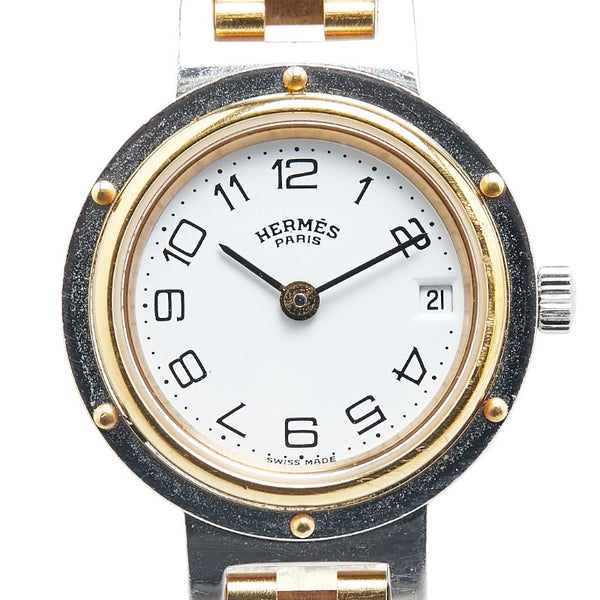 エルメス クリッパー 腕時計 CL4.220 クオーツ ホワイト文字盤 ステンレススチール メッキ レディース HERMES 【中古】
