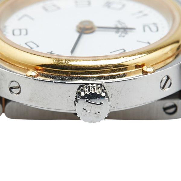 エルメス クリッパー 腕時計 CL4.220 クオーツ ホワイト文字盤 ステンレススチール メッキ レディース HERMES 【中古】