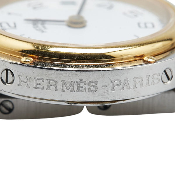エルメス クリッパー 腕時計 CL4.220 クオーツ ホワイト文字盤 ステンレススチール メッキ レディース HERMES 【中古】