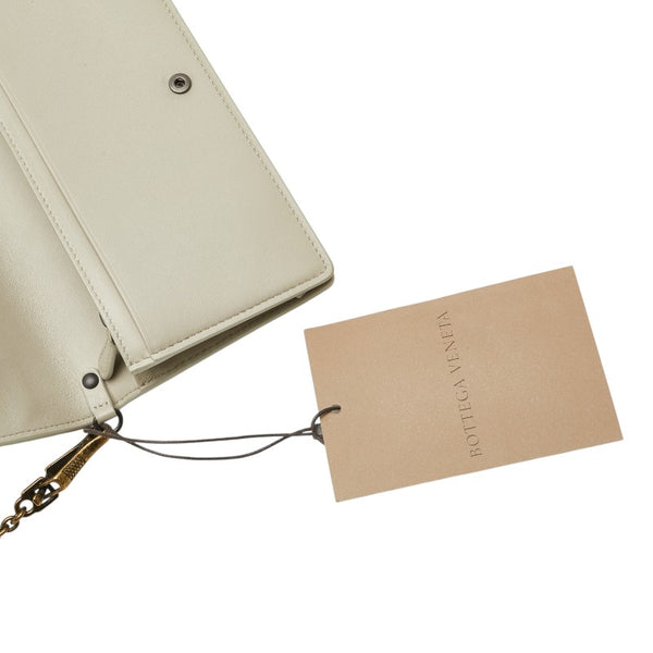 ボッテガヴェネタ イントレチャート チェーンウォレット 長財布 ベージュ ブラウン レザー レディース BOTTEGAVENETA 【中古】