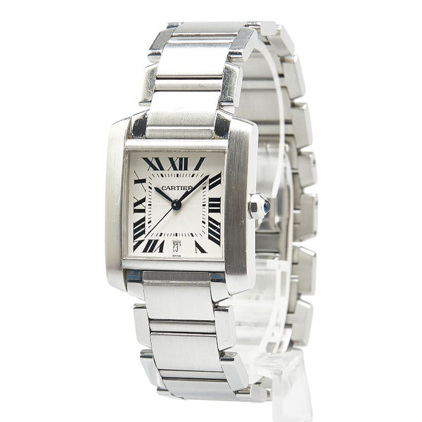 カルティエ タンクフランセーズ LM 腕時計 W51002Q3 自動巻き シルバー文字盤 ステンレススチール メンズ CARTIER 【中古】