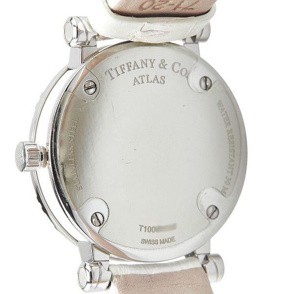 ティファニー アトラス 型押し 腕時計 Z1300 クオーツ ホワイト文字盤 ステンレススチール レザー レディース TIFFANY&Co. 【中古】