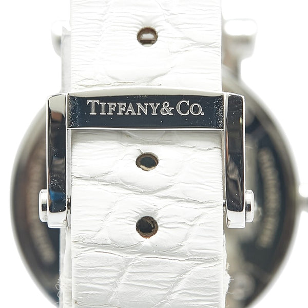 ティファニー アトラス 型押し 腕時計 Z1300 クオーツ ホワイト文字盤 ステンレススチール レザー レディース TIFFANY&Co. 【中古】