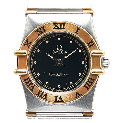 オメガ コンステレーション 腕時計 クオーツ ブラック文字盤 ステンレススチール K18YG イエローゴールド レディース OMEGA 【中古】
