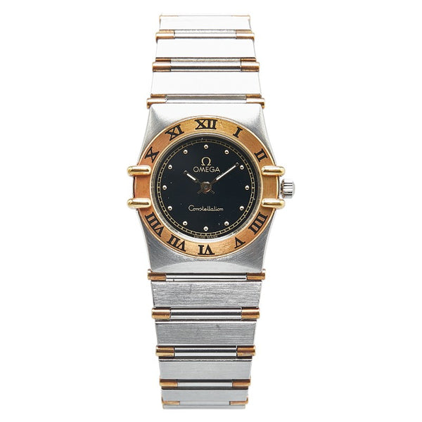 オメガ コンステレーション 腕時計 クオーツ ブラック文字盤 ステンレススチール K18YG イエローゴールド レディース OMEGA 【中古】