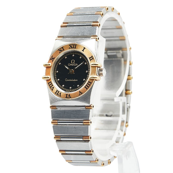 オメガ コンステレーション 腕時計 クオーツ ブラック文字盤 ステンレススチール K18YG イエローゴールド レディース OMEGA 【中古】