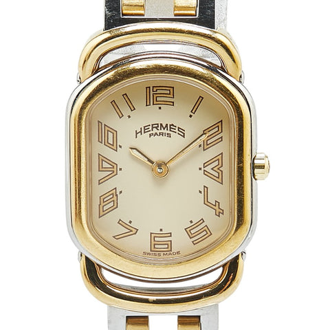 エルメス ラリー 腕時計 クオーツ ベージュ文字盤 ステンレススチール メッキ レディース HERMES 【中古】