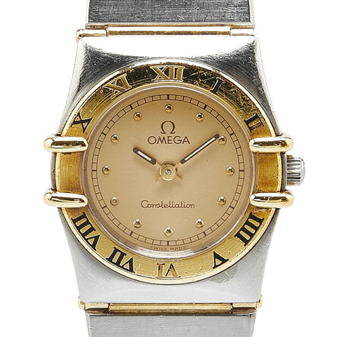 オメガ コンステレーション 腕時計 クオーツ ゴールド文字盤 ステンレススチール メッキ レディース OMEGA 【中古】