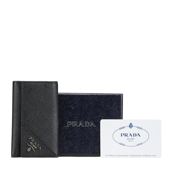 プラダ ロゴ サフィアーノ キーケース ブラック レザー レディース PRADA 【中古】
