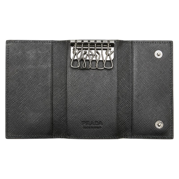 プラダ ロゴ サフィアーノ キーケース ブラック レザー レディース PRADA 【中古】