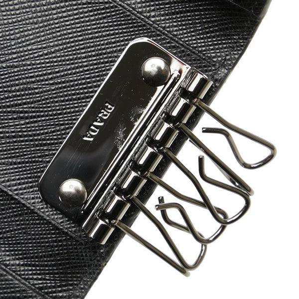プラダ ロゴ サフィアーノ キーケース ブラック レザー レディース PRADA 【中古】