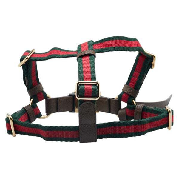 グッチ シェリーライン 犬用 胴輪 ハーネス サイズ:S 692962 グリーン レッド レザー レディース GUCCI 【中古】