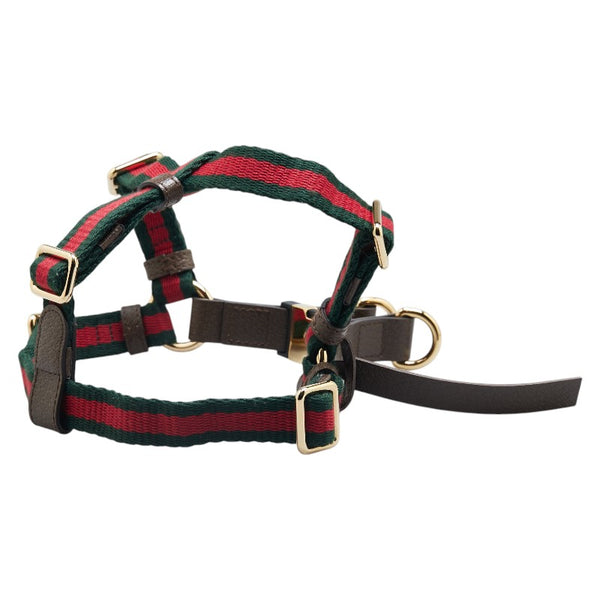 グッチ シェリーライン 犬用 胴輪 ハーネス サイズ:S 692962 グリーン レッド レザー レディース GUCCI 【中古】