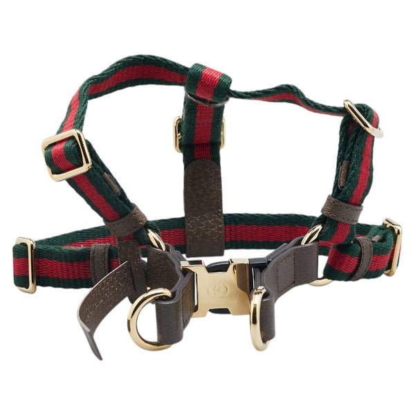 グッチ シェリーライン 犬用 胴輪 ハーネス サイズ:S 692962 グリーン レッド レザー レディース GUCCI 【中古】