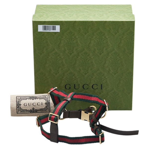 グッチ シェリーライン 犬用 胴輪 ハーネス サイズ:S 692962 グリーン レッド レザー レディース GUCCI 【中古】