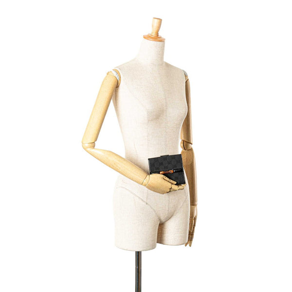 グッチ GGキャンバス バンブー 三つ折り財布 112521 ブラック キャンバス レザー レディース GUCCI 【中古】