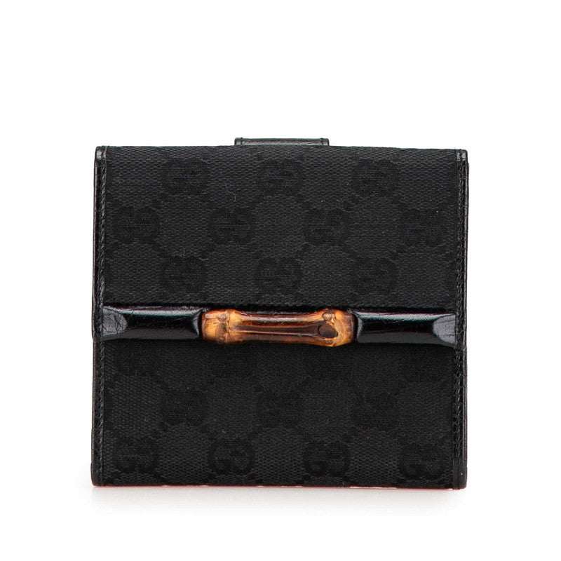 グッチ GGキャンバス バンブー 三つ折り財布 112521 ブラック キャンバス レザー レディース GUCCI 【中古】
