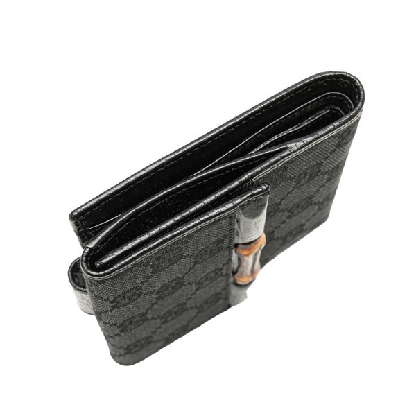 グッチ GGキャンバス バンブー 三つ折り財布 112521 ブラック キャンバス レザー レディース GUCCI 【中古】