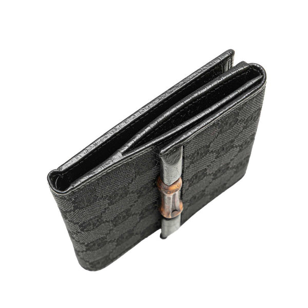 グッチ GGキャンバス バンブー 三つ折り財布 112521 ブラック キャンバス レザー レディース GUCCI 【中古】