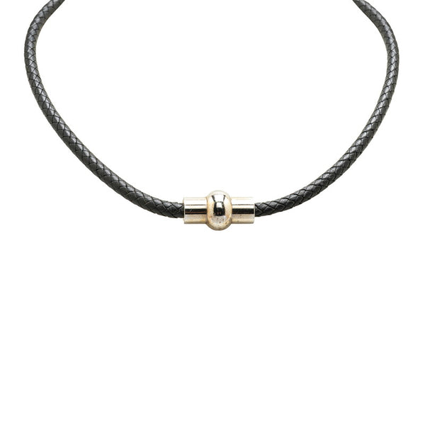 エルメス 編み込み チョーカー ブラック シルバー メタル レザー レディース HERMES 【中古】