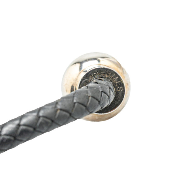 エルメス 編み込み チョーカー ブラック シルバー メタル レザー レディース HERMES 【中古】