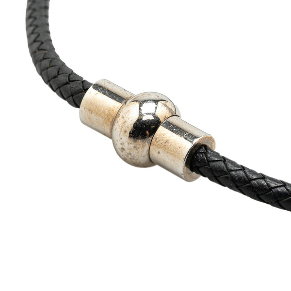 エルメス 編み込み チョーカー ブラック シルバー メタル レザー レディース HERMES 【中古】