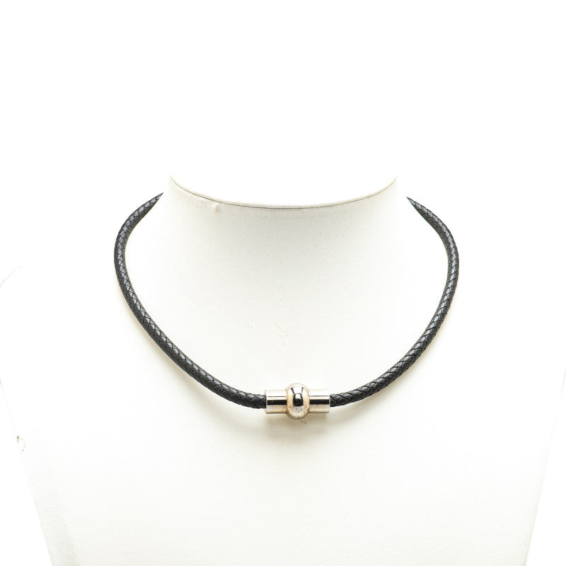 エルメス 編み込み チョーカー ブラック シルバー メタル レザー レディース HERMES 【中古】