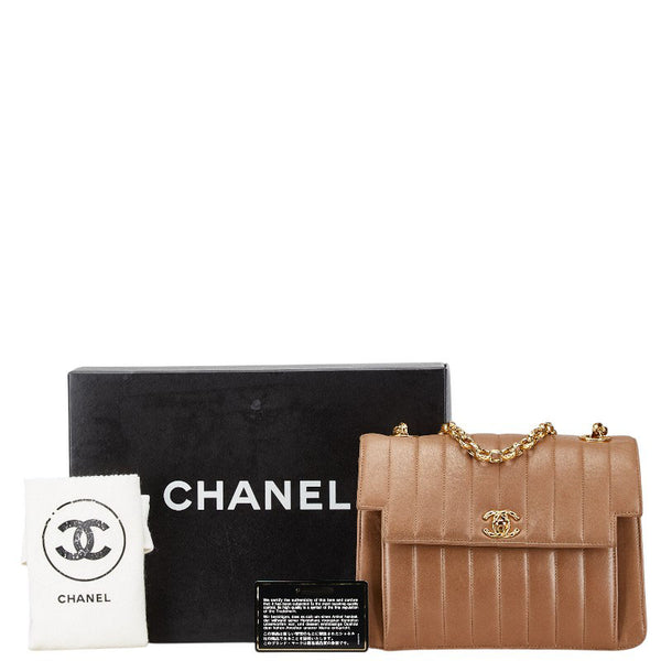シャネル マドモアゼル ココマーク チェーン ショルダーバッグ ブラウン ラムスキン レディース CHANEL 【中古】