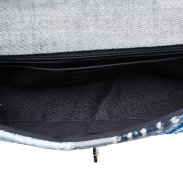 シャネル ココマーク パッチワーク チェーン ショルダーバッグ ハンドバッグ ブルー シルバー マルチカラー デニム キャビアスキン レディース CHANEL 【中古】