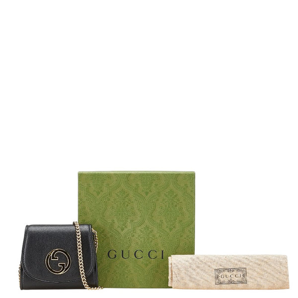 グッチ ブロンディ ミディアム チェーンウォレット ショルダーバッグ 725219 ブラック ゴールド レザー レディース GUCCI 【中古】