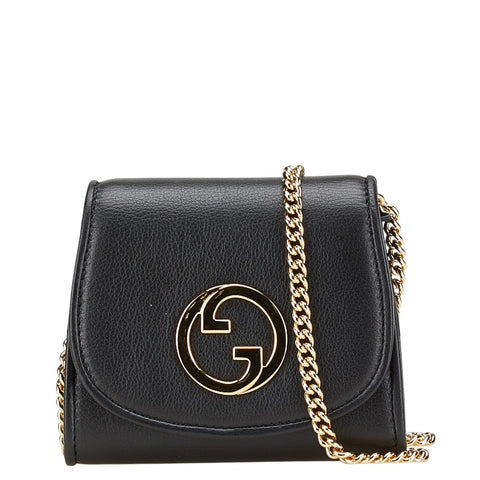 グッチ ブロンディ ミディアム チェーンウォレット ショルダーバッグ 725219 ブラック ゴールド レザー レディース GUCCI 【中古】