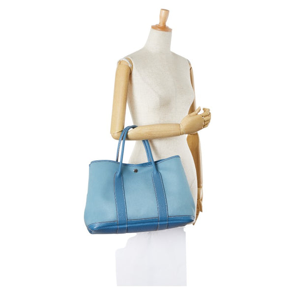 エルメス ガーデンパーティPM ハンドバッグ ブルージーン トワルオフィシエ フィヨルド レディース HERMES 【中古】