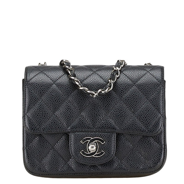 シャネル ミニマトラッセ ココマーク チェーン ショルダーバッグ ブラック シルバー キャビアスキン レディース CHANEL 【中古】