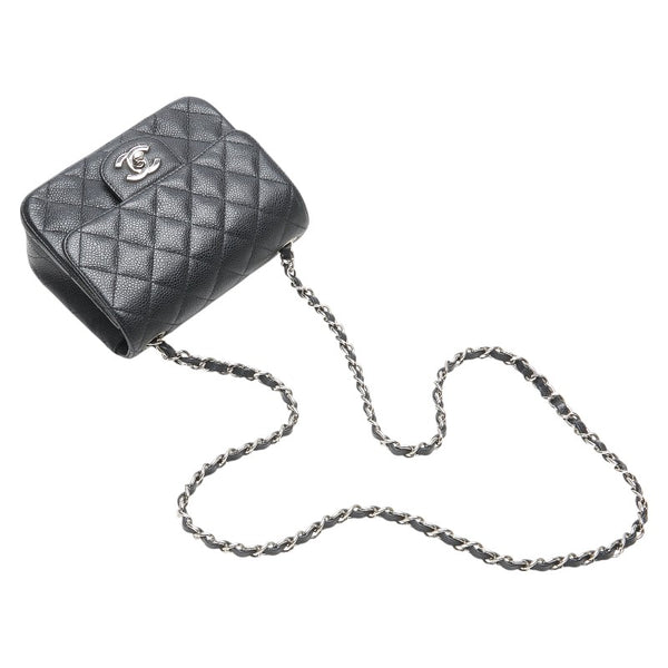 シャネル ミニマトラッセ ココマーク チェーン ショルダーバッグ ブラック シルバー キャビアスキン レディース CHANEL 【中古】