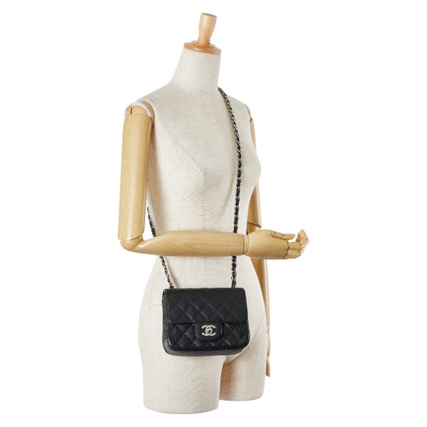 シャネル ミニマトラッセ ココマーク チェーン ショルダーバッグ ブラック シルバー キャビアスキン レディース CHANEL 【中古】