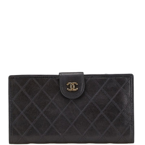 シャネル ビコローレ ココマーク がま口 長財布 ブラック ラムスキン レディース CHANEL 【中古】