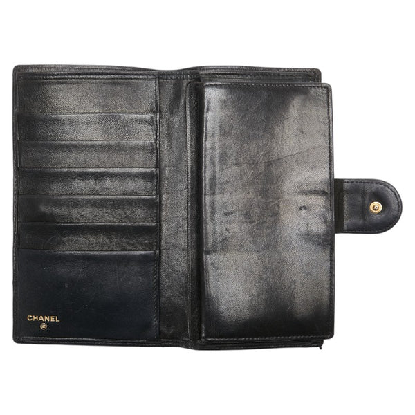 シャネル ビコローレ ココマーク がま口 長財布 ブラック ラムスキン レディース CHANEL 【中古】