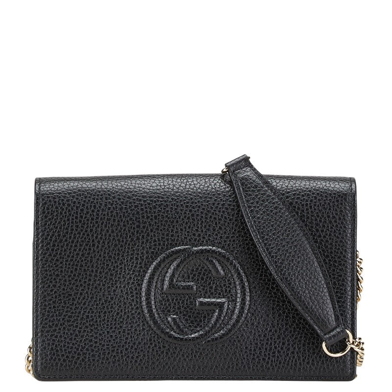 グッチ インターロッキングG ソーホー チェーン ショルダーバッグ ウォレットバッグ 598211 ブラック レザー レディース GUCCI 【中古】