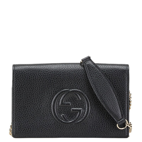 グッチ インターロッキングG ソーホー チェーン ショルダーバッグ ウォレットバッグ 598211 ブラック レザー レディース GUCCI 【中古】
