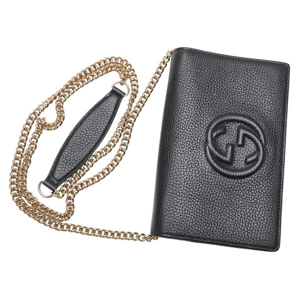 グッチ インターロッキングG ソーホー チェーン ショルダーバッグ ウォレットバッグ 598211 ブラック レザー レディース GUCCI 【中古】