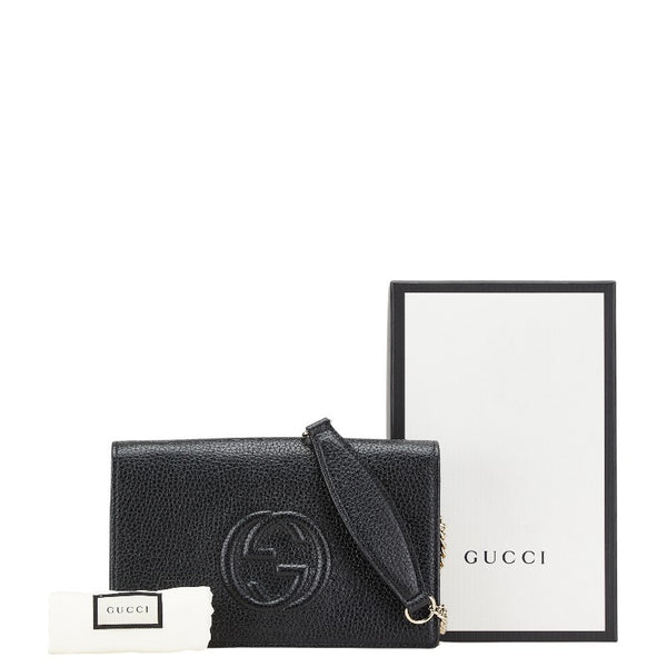 グッチ インターロッキングG ソーホー チェーン ショルダーバッグ ウォレットバッグ 598211 ブラック レザー レディース GUCCI 【中古】