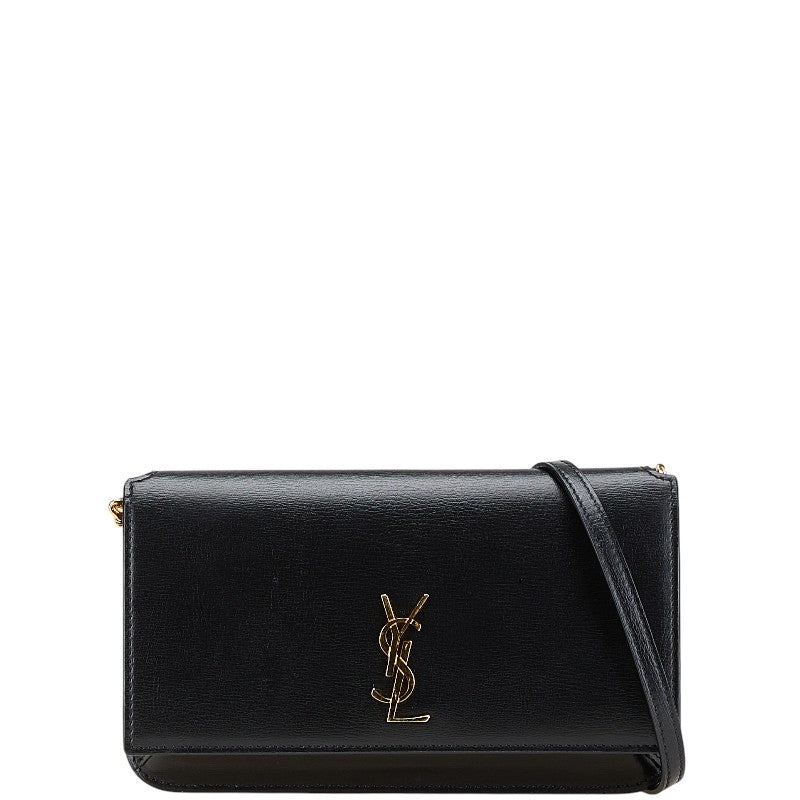 サンローラン YSLロゴ ショルダーバッグ スマホポーチ ブラック レザー レディース SAINT LAURENT 【中古】
