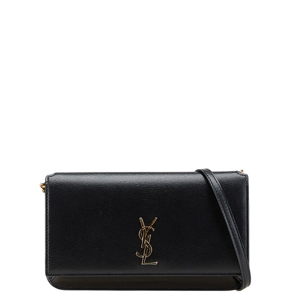 サンローラン YSLロゴ ショルダーバッグ スマホポーチ ブラック レザー レディース SAINT LAURENT 【中古】