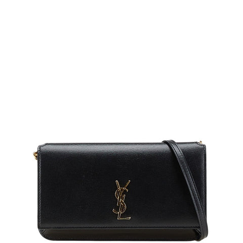 サンローラン YSLロゴ ショルダーバッグ スマホポーチ ブラック レザー レディース SAINT LAURENT 【中古】