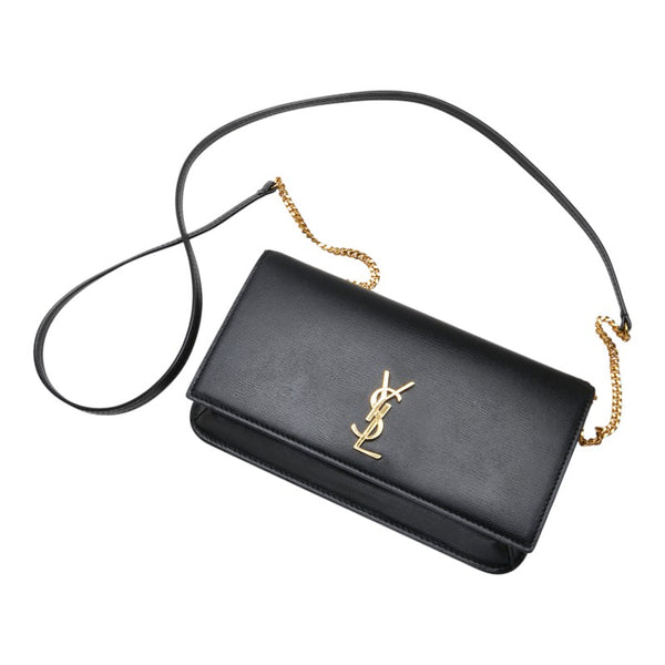 サンローラン YSLロゴ ショルダーバッグ スマホポーチ ブラック レザー レディース SAINT LAURENT 【中古】