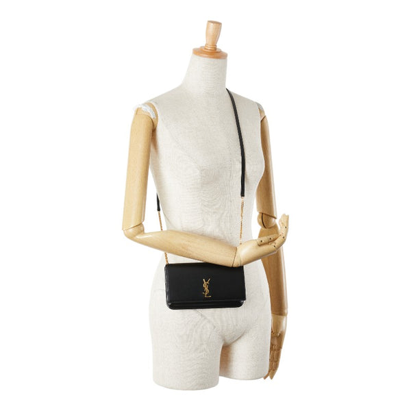 サンローラン YSLロゴ ショルダーバッグ スマホポーチ ブラック レザー レディース SAINT LAURENT 【中古】