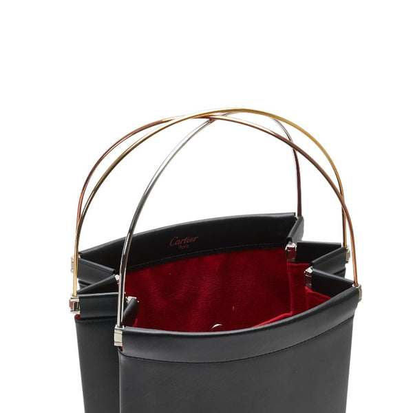 カルティエ トリニティ トートバッグ ハンドバッグ ブラック ゴールド レザー レディース CARTIER 【中古】