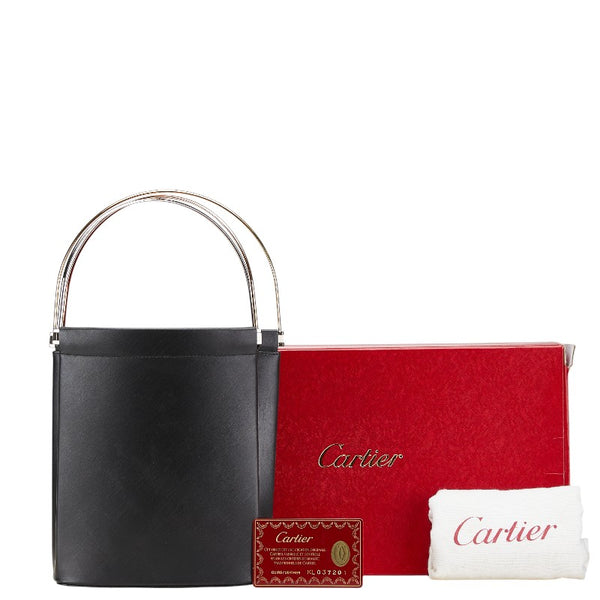 カルティエ トリニティ トートバッグ ハンドバッグ ブラック ゴールド レザー レディース CARTIER 【中古】